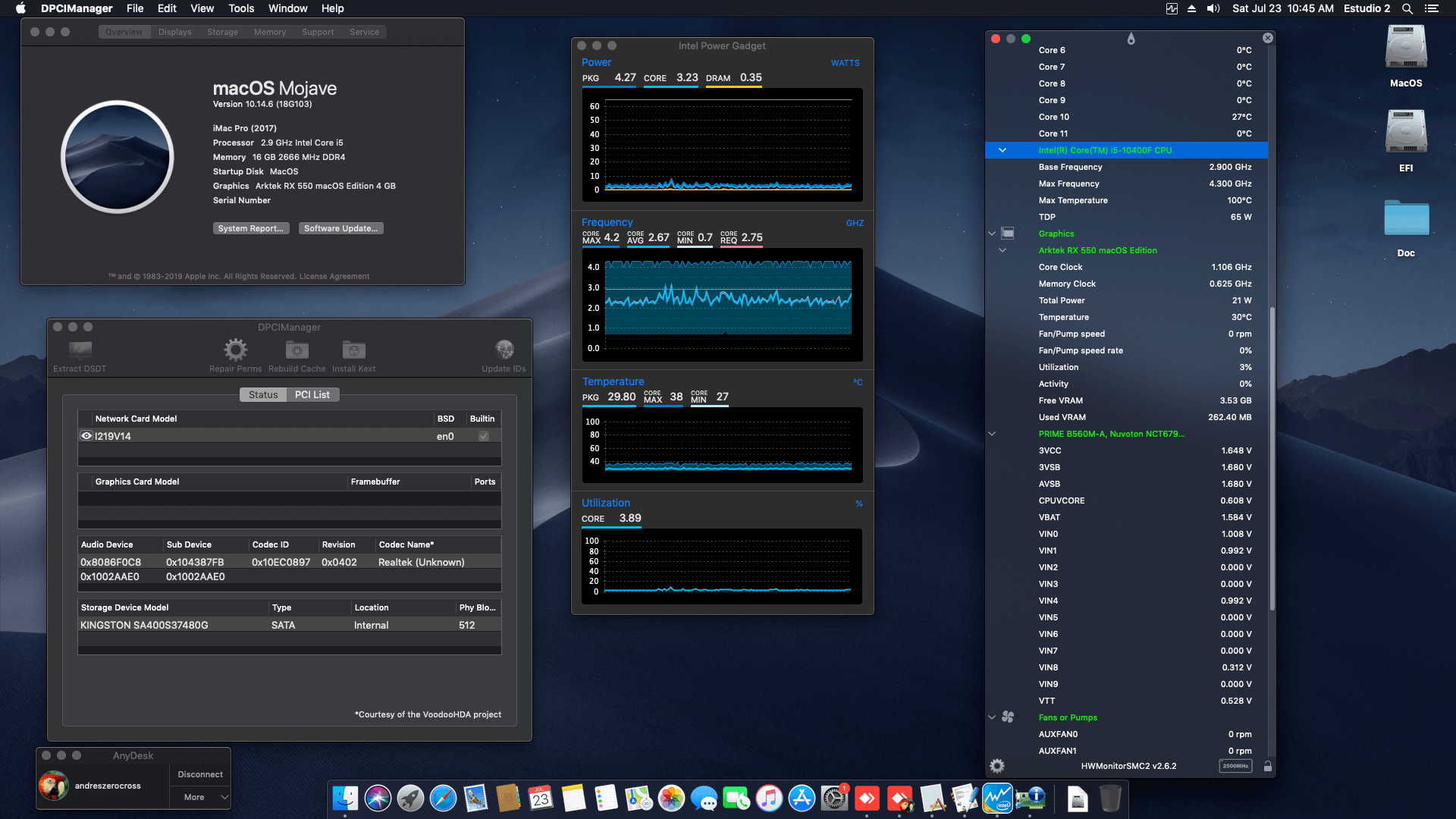 Success Hackintosh macOS Mojave 10.14.6 Build 18G103 in Asus Prime B560M-A + Intel Core i5 10400F + Arktek RX 550